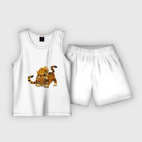 Детская пижама с шортами хлопок с принтом Маленькие тигрята в Белгороде,  |  | клыки | кот | лапы | полосатый | рев | резвятся | тигр | хищный | шерсть