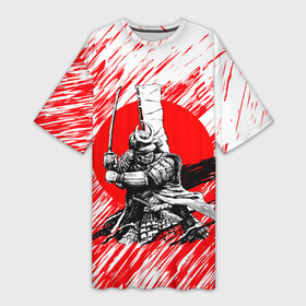 Платье-футболка 3D с принтом Самурай в стойке на крови в Белгороде,  |  | ninja | samurai | буке | воин | вояк | мононофу | мститель | мушя | ниндзя | сабурай | самурай | слуга | солдат | цувамоно