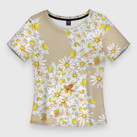Женская футболка 3D Slim с принтом Букет Нарисованных Цветущих Ромашек в Белгороде,  |  | flowers | summer | букет | лето | нарисованные | природа | растение | ромашки | сад | садоводство | узор | флора | цветущие | цветы
