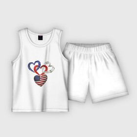Детская пижама с шортами хлопок с принтом Американский флаг блестящими сердечками в Белгороде,  |  | 3д | америка | блестящий | звезды | перламутровый | сердечки | сша | флаг