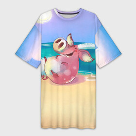 Платье-футболка 3D с принтом свинка на пляже хохочет в Белгороде,  |  | свин | свинка | свинья | свинья смеется | смех | хохочет