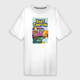 Платье-футболка хлопок с принтом Барт Симпсон устроил из автомобиля аквариум в Белгороде,  |  | bart simpson | car | cartoon | eyes | fish | foam | homer simpson | tube | автомобиль | барт симпсон | глаза | гомер симпсон | мультфильм | пена | рыба | шланг