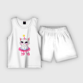 Детская пижама с шортами хлопок с принтом Белая кошечка  балерина в Белгороде,  |  | балерина | балет | белая кошка | белая пушистая | кошечка | кошка | пушистая