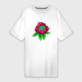 Платье-футболка хлопок с принтом Space Flower в Белгороде,  |  | earth | flower | space | галактика | земля | космонавт | космос | мир | планета | цветок | цветы