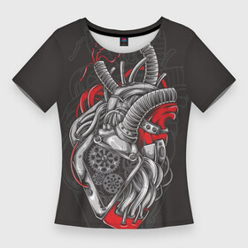 Женская футболка 3D Slim с принтом Механическое сердце стимпанк в Белгороде,  |  | Тематика изображения на принте: механизм | механика | мотор | орган | сердце | стимпанк