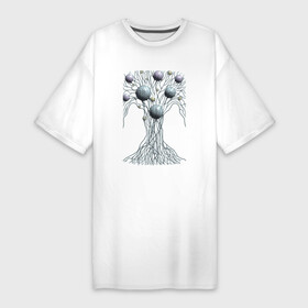 Платье-футболка хлопок с принтом Абстрактное дерево со сферами в Белгороде,  |  | абстракция | дерево | корни | крона | линии | сферы | шары