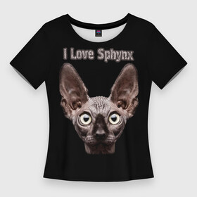 Женская футболка 3D Slim с принтом Я люблю сфинксов в Белгороде,  |  | cat | cats | i love sphynx | sphynx | кот | котёнок | коты | котята | кошачьи | кошка | кошки | сфинкс | я люблю сфинксов