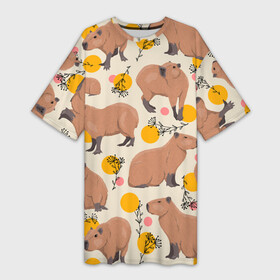 Платье-футболка 3D с принтом Милая капибару паттерн в Белгороде,  |  | capybara | patern | pattern | водосвинка | грызун | грызуны | капибара | капибары | патерн | паттерн