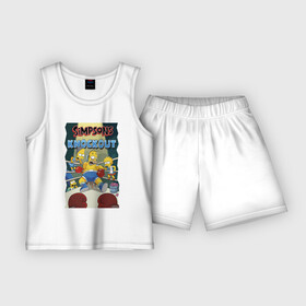Детская пижама с шортами хлопок с принтом Гомер Симпсон на боксёрском ринге в Белгороде,  |  | bart | boxing gloves | donats | homer simpson | knockout | lisa | marge | ring | барт симпсон | боксёрские перчатки | гомер симпсон | лиза | мардж | пончики | ринг