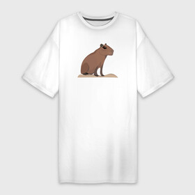 Платье-футболка хлопок с принтом Капибара сидит на пригорке в Белгороде,  |  | animal | capybara | meme | memes | sweethuman | sweethumen | абстракция | арт | графика | животное | искусство | капибара | мем | мемы | разноцветный | сюрреализм | узоры | цвета