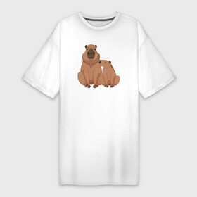 Платье-футболка хлопок с принтом Семья капибар сидит в Белгороде,  |  | animal | capybara | meme | memes | sweethuman | sweethumen | абстракция | арт | графика | животное | искусство | капибара | мем | мемы | разноцветный | сюрреализм | узоры | цвета