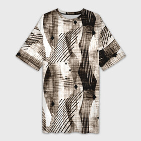 Платье-футболка 3D с принтом Абстрактный гранжевый коричнево бежевый в Белгороде,  |  | abstract | black | brown | brown beige | fashiona | geometric | grunge | lines | mesh | shapes | striped | stripes | white | абстрактный | белый | геометрический | гранжевый | коричнево бежевый | коричневый | линии | модный | молодежный | полосатый