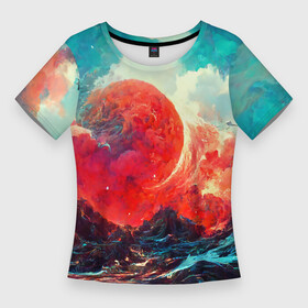 Женская футболка 3D Slim с принтом Огненный шторм в Белгороде,  |  | art | blue | bright | element | epic | fire | flame | nature | ocean | red | sea | sky | storm | thunder | арт | буря | красный | масштабный | море | небо | огонь | океан | пламя | природа | синий | стихия | фееричный | шторм | эпично | яркий