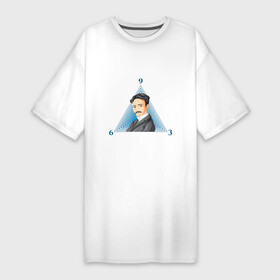 Платье-футболка хлопок с принтом Тайное число Николы Тесла в Белгороде,  |  | арт | геометрия | знаки | молния | наука | никола | никола тесла | плазма | символы | тесла | усы | ученый