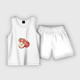 Детская пижама с шортами хлопок с принтом Красные спелые яблоки в Белгороде,  |  | еда | красное | три | фрукты | яблоко