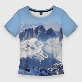 Женская футболка 3D Slim с принтом Гряда снежных вершин в Белгороде,  |  | glacier | mountains | nature | rocks | sky | snow | горы | ледник | небо | природа | скалы | снег