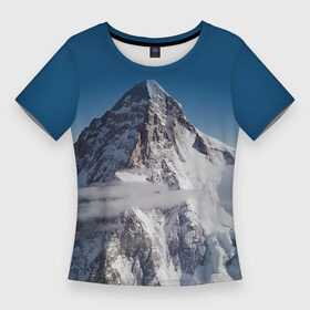 Женская футболка 3D Slim с принтом Каракорум, К2, Чогори, 8614 м  вторая по высоте в Белгороде,  |  | chogori | glacier | himalayas | karakorum | mountain | sky | snow | top | вершина | гималаи | гора | к2 | каракорум | ледник | небо | снег | чогори