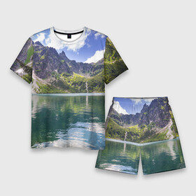 Мужской костюм с шортами 3D с принтом Прозрачное горное озеро в Белгороде,  |  | clouds | forest | lake | mountains | nature | sky | stones | summer | горы | камни | лес | лето | небо | облака | озеро | природа