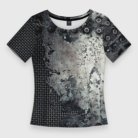 Женская футболка 3D Slim с принтом Рваный металл на болтах в Белгороде,  |  | armor | bolted | iron | metal mesh | rust | torn metal | броня | железо | металлическая сетка | на болтах | рваный металл | ржавчина