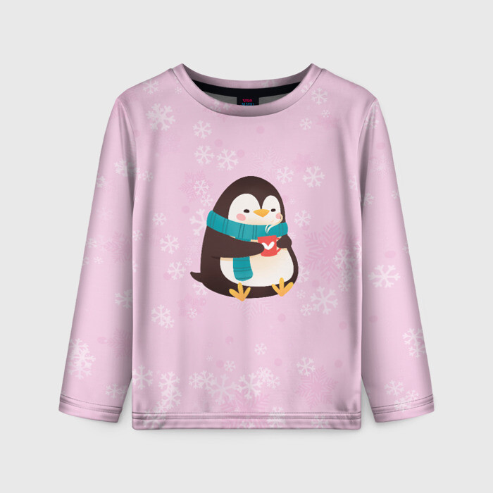Детский лонгслив 3D Пингвин и любовь фото