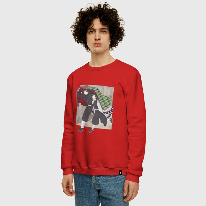 Мужской свитшот хлопок Kimetsu no yaiba прячет под плащем фото