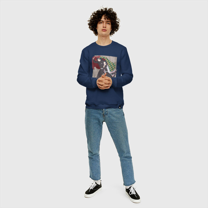 Мужской свитшот хлопок Kimetsu no yaiba прячет под плащем фото