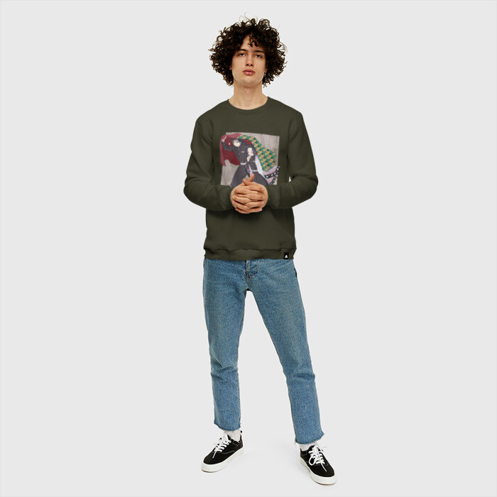 Мужской свитшот хлопок Kimetsu no yaiba прячет под плащем фото