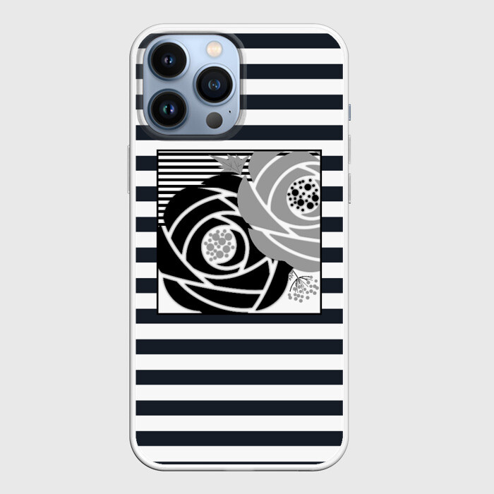 Чехол для iPhone 13 Pro Max Аппликация розы на полосатом фото