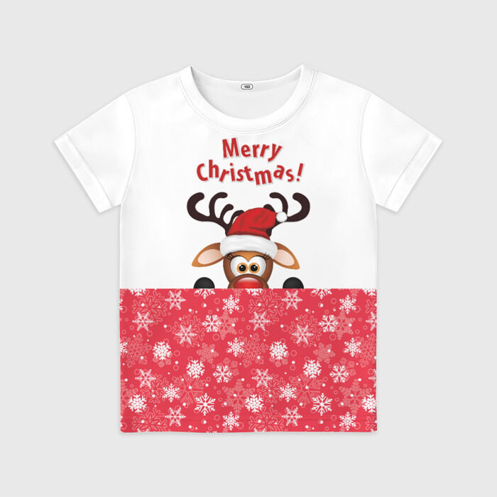 Детская футболка 3D Оленёнок (Merry Christmas) фото